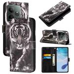 For Realme GT 6 5G Global Colored Drawing Pattern Plain Weave Leather Phone Case(Black And White Tiger)