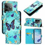 For Realme GT 6T 5G Global Colored Drawing Pattern Plain Weave Leather Phone Case(Caring Butterfly)