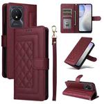 For vivo Y02 Diamond Lattice Leather Flip Phone Case(Wine Red)