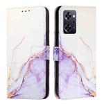 For OPPO Reno9 A JP Version PT003 Marble Pattern Flip Leather Phone Case(White Purple)