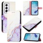 For OPPO Reno12 Global PT003 Marble Pattern Flip Leather Phone Case(White Purple)