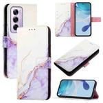 For OPPO Reno12 Pro Global PT003 Marble Pattern Flip Leather Phone Case(White Purple)