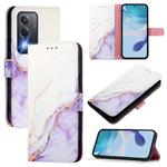 For OPPO K12x 5G Global PT003 Marble Pattern Flip Leather Phone Case(White Purple)