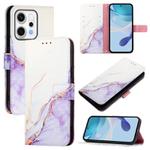 For OPPO Reno14 Pro 5G Global PT003 Marble Pattern Flip Leather Phone Case(White Purple)