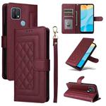 For OPPO A15 / A15s Diamond Lattice Leather Flip Phone Case(Wine Red)