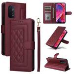 For OPPO A54 5G / A74 5G Diamond Lattice Leather Flip Phone Case(Wine Red)