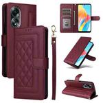 For OPPO A58 4G Diamond Lattice Leather Flip Phone Case(Wine Red)