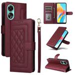 For OPPO A78 4G Diamond Lattice Leather Flip Phone Case(Wine Red)