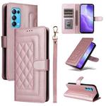 For OPPO Reno5 5G / Find X3 Lite Diamond Lattice Leather Flip Phone Case(Rose Gold)