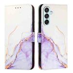 For Samsung Galaxy M15 / F15 5G Global PT003 Marble Pattern Flip Leather Phone Case(White Purple)
