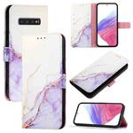 For Samsung Galaxy S10+ PT003 Marble Pattern Flip Leather Phone Case(White Purple)