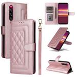 For Sony Xperia 5 Diamond Lattice Leather Flip Phone Case(Rose Gold)