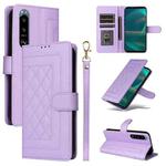 For Sony Xperia 5 III Diamond Lattice Leather Flip Phone Case(Light Purple)