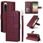 For Sony Xperia 5 IV Diamond Lattice Leather Flip Phone Case(Wine Red)