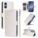 For Sony Xperia 5 V Diamond Lattice Leather Flip Phone Case(White)