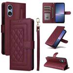 For Sony Xperia 5 V Diamond Lattice Leather Flip Phone Case(Wine Red)