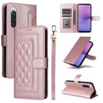 For Sony Xperia 10 V Diamond Lattice Leather Flip Phone Case(Rose Gold)