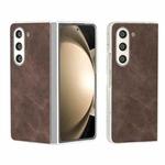 For Samsung Galaxy Z Fold5 5G PU Leather Frosted Transparent Edge Phone Case(Coffee)