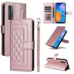For Huawei P Smart 2021 Diamond Lattice Leather Flip Phone Case(Rose Gold)