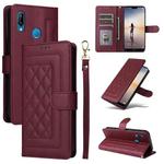 For Huawei P20 Lite Diamond Lattice Leather Flip Phone Case(Wine Red)