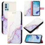 For OnePlus 9R / 8T PT003 Marble Pattern Flip Leather Phone Case(White Purple)