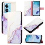 For OnePlus Nord N300 PT003 Marble Pattern Flip Leather Phone Case(White Purple)