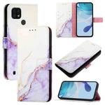 For Realme C20 / C11 2021 / C21 PT003 Marble Pattern Flip Leather Phone Case(White Purple)