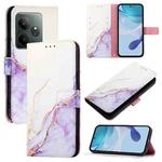 For Realme GT 6 5G Global PT003 Marble Pattern Flip Leather Phone Case(White Purple)