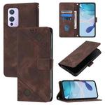 For OnePlus 9 Skin-feel Embossed Leather Phone Case(Brown)