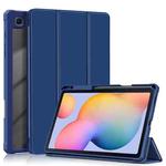 For Samsung Galaxy Tab S6 Lite Acrylic 3-Fold Solid Color Smart Leather Tablet Case(Dark Blue)