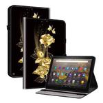 For Amazon Fire HD10 / HD10 Plus 2021 Crystal Texture Painted Leather Smart Tablet Case(Gold Butterfly Rose)