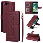 For iPhone SE 2022 / SE 2020 Diamond Lattice Leather Flip Phone Case(Wine Red)