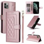 For iPhone 11 Pro Diamond Lattice Leather Flip Phone Case(Rose Gold)