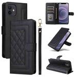 For iPhone 12 / 12 Pro Diamond Lattice Leather Flip Phone Case(Black)