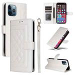 For iPhone 12 Pro Max Diamond Lattice Leather Flip Phone Case(White)