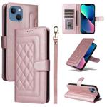 For iPhone 13 Diamond Lattice Leather Flip Phone Case(Rose Gold)