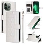 For iPhone 13 Pro Diamond Lattice Leather Flip Phone Case(White)