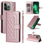 For iPhone 13 Pro Diamond Lattice Leather Flip Phone Case(Rose Gold)