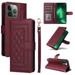 For iPhone 13 Pro Diamond Lattice Leather Flip Phone Case(Wine Red)