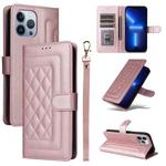 For iPhone 13 Pro Max Diamond Lattice Leather Flip Phone Case(Rose Gold)