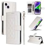 For iPhone 14 Plus Diamond Lattice Leather Flip Phone Case(White)