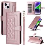 For iPhone 14 Plus Diamond Lattice Leather Flip Phone Case(Rose Gold)