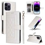 For iPhone 14 Pro Max Diamond Lattice Leather Flip Phone Case(White)