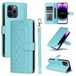 For iPhone 14 Pro Max Diamond Lattice Leather Flip Phone Case(Mint Green)