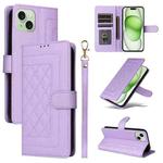 For iPhone 15 Plus Diamond Lattice Leather Flip Phone Case(Light Purple)