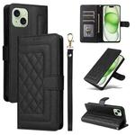 For iPhone 15 Plus Diamond Lattice Leather Flip Phone Case(Black)