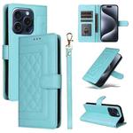 For iPhone 15 Pro Diamond Lattice Leather Flip Phone Case(Mint Green)