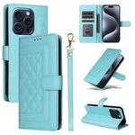 For iPhone 15 Pro Max Diamond Lattice Leather Flip Phone Case(Mint Green)