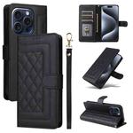 For iPhone 15 Pro Max Diamond Lattice Leather Flip Phone Case(Black)