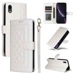 For iPhone XR Diamond Lattice Leather Flip Phone Case(White)